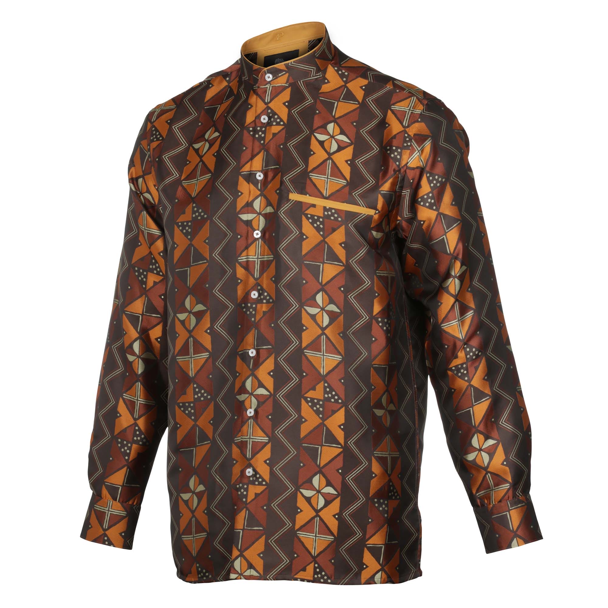 Solid Kuba Burnt Orange Men's Jacquard Satin Luxury Formal Shirt