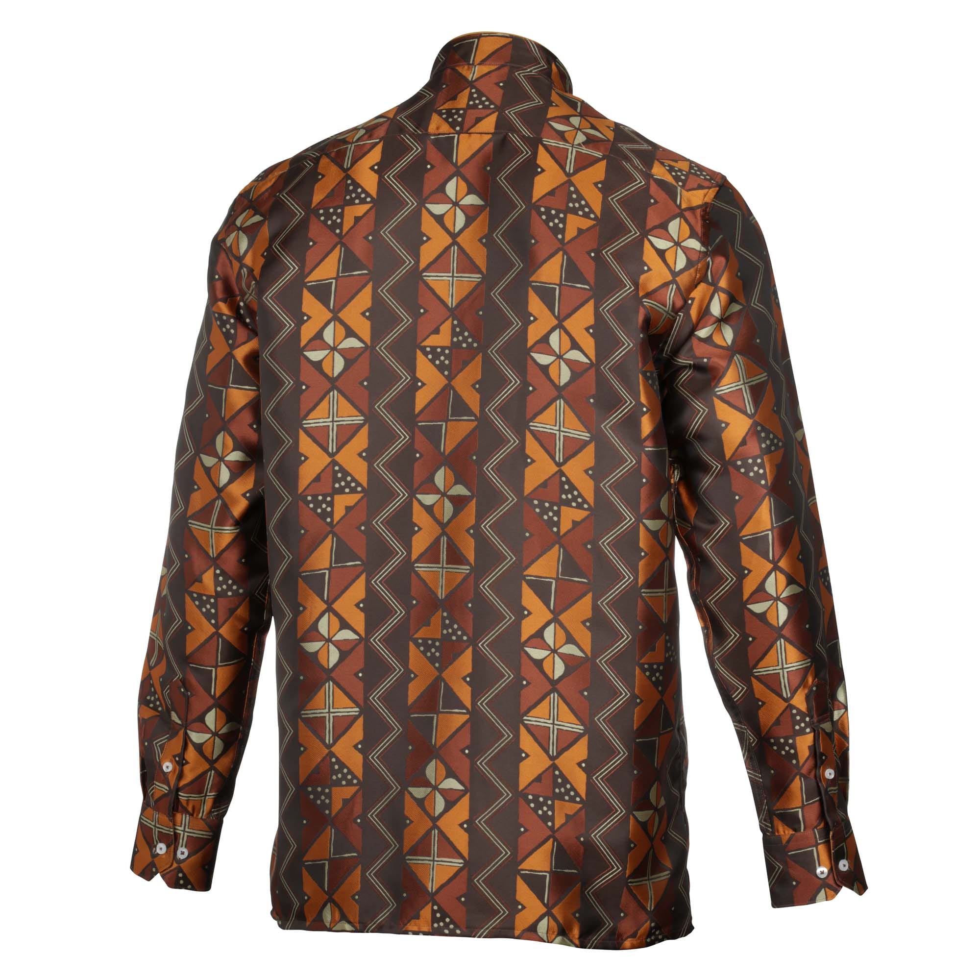 Solid Kuba Burnt Orange Men's Jacquard Satin Luxury Formal Shirt