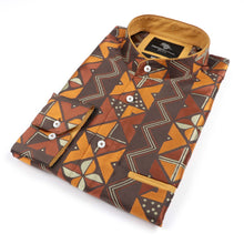 Solid Kuba Burnt Orange Men's Jacquard Satin Luxury Formal Shirt