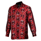 Solid Kuba Burnt Red Men's Jacquard Satin Luxury Formal Shirt