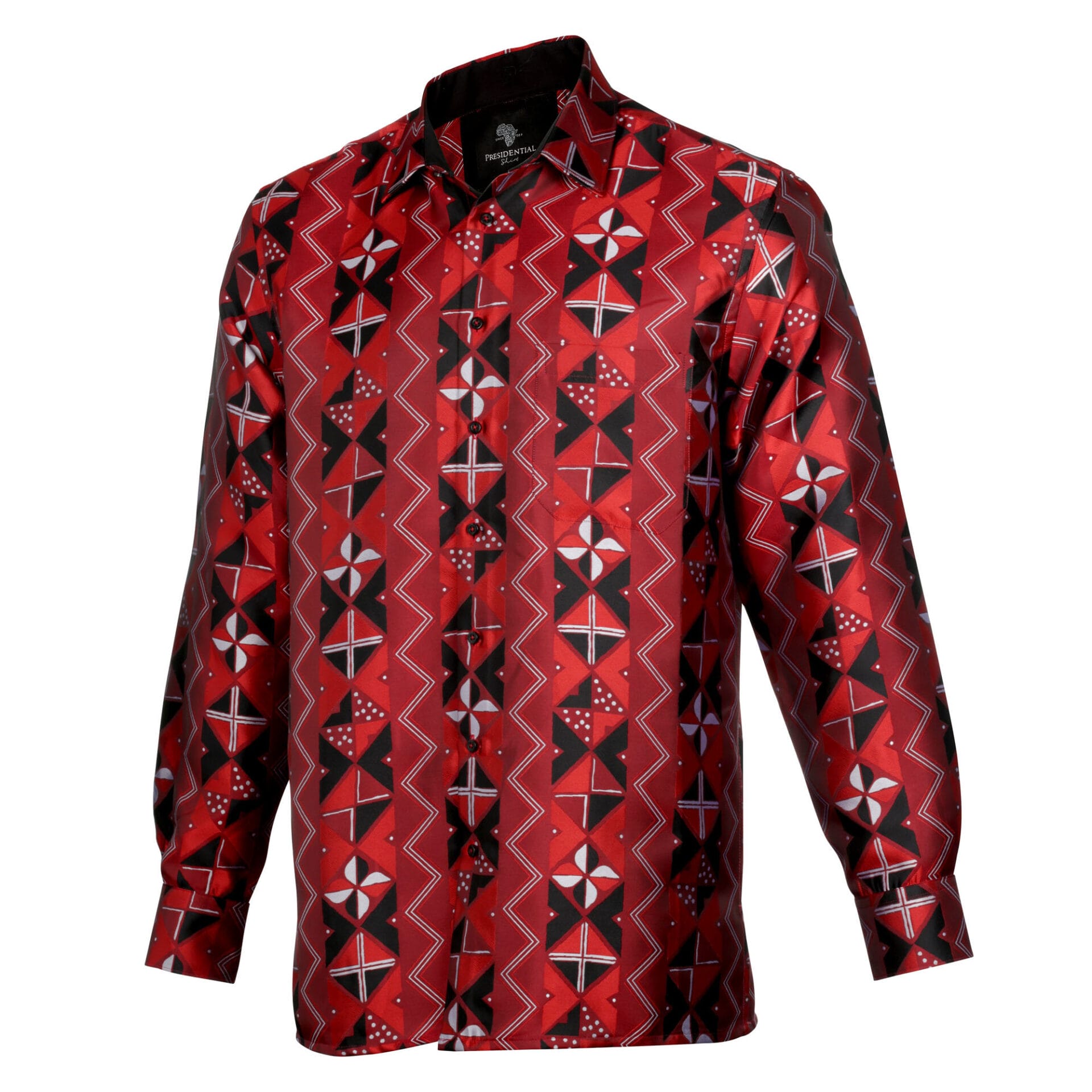 Solid Kuba Burnt Red Men's Jacquard Satin Luxury Formal Shirt