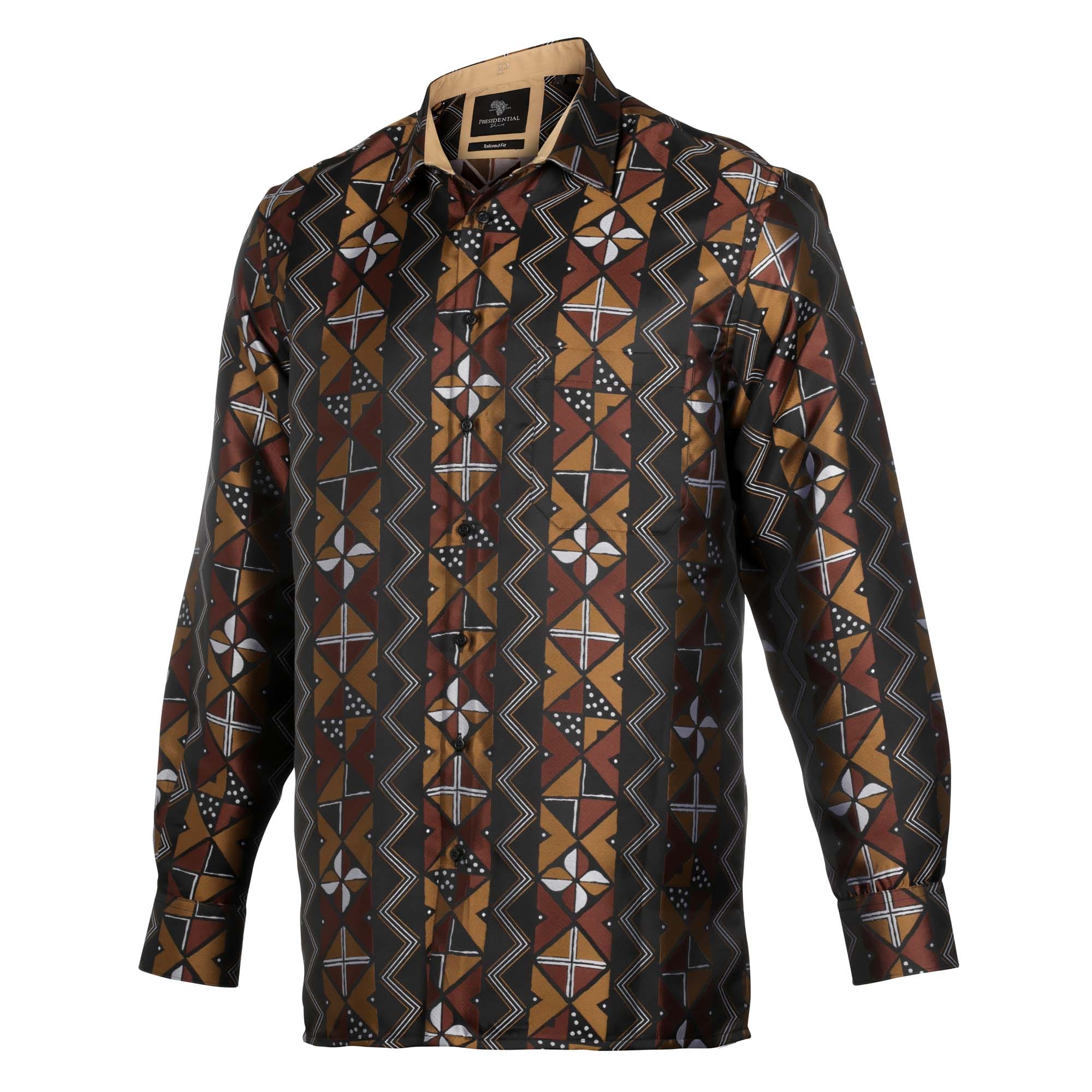 Solid Kuba Brown Men's Jacquard Satin Luxury Formal Shirt