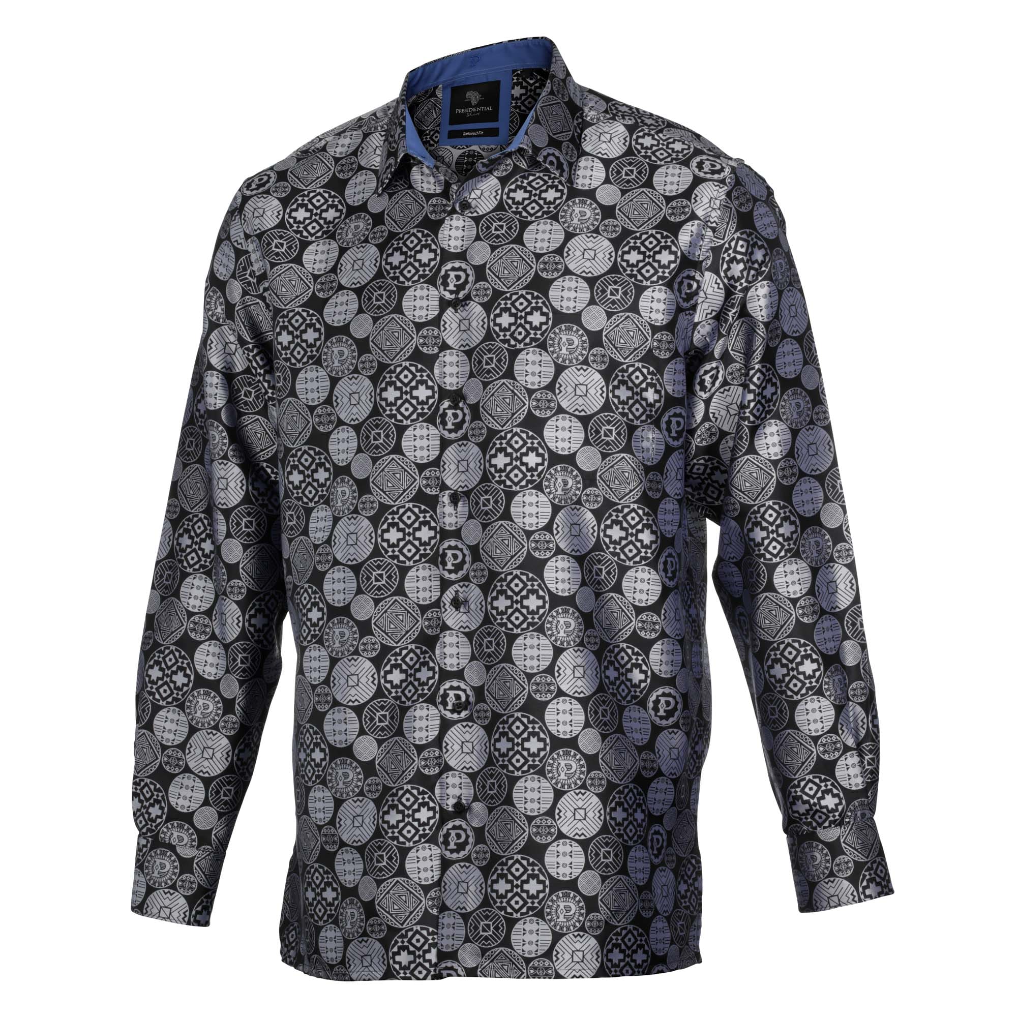African Baloons Silver Men's Jacquard Satin Luxury Formal Shirt