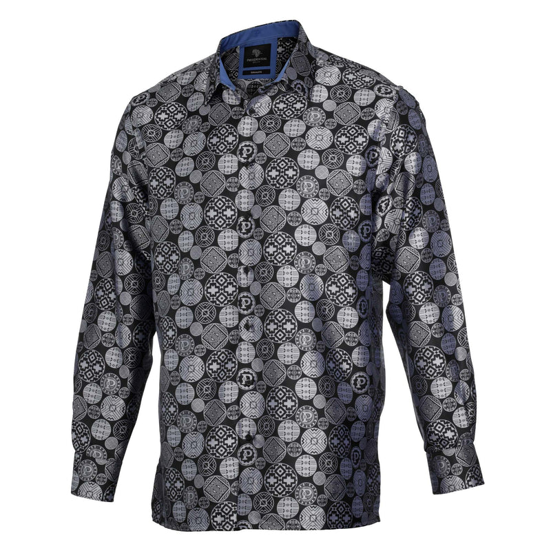 African Baloons Silver Men's Jacquard Satin Luxury Formal Shirt