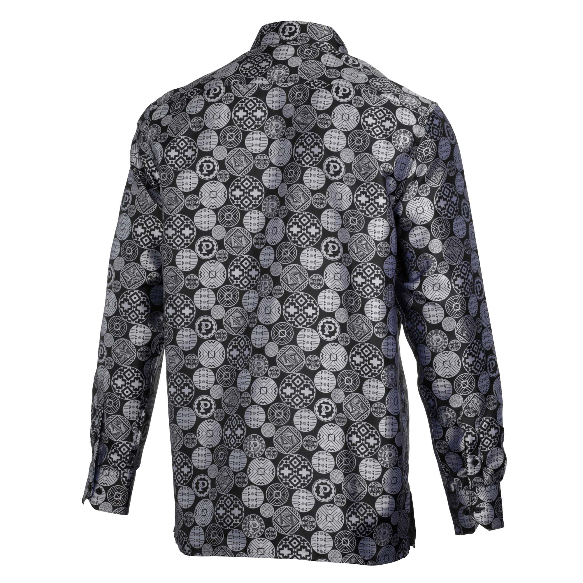 African Baloons Silver Men's Jacquard Satin Luxury Formal Shirt