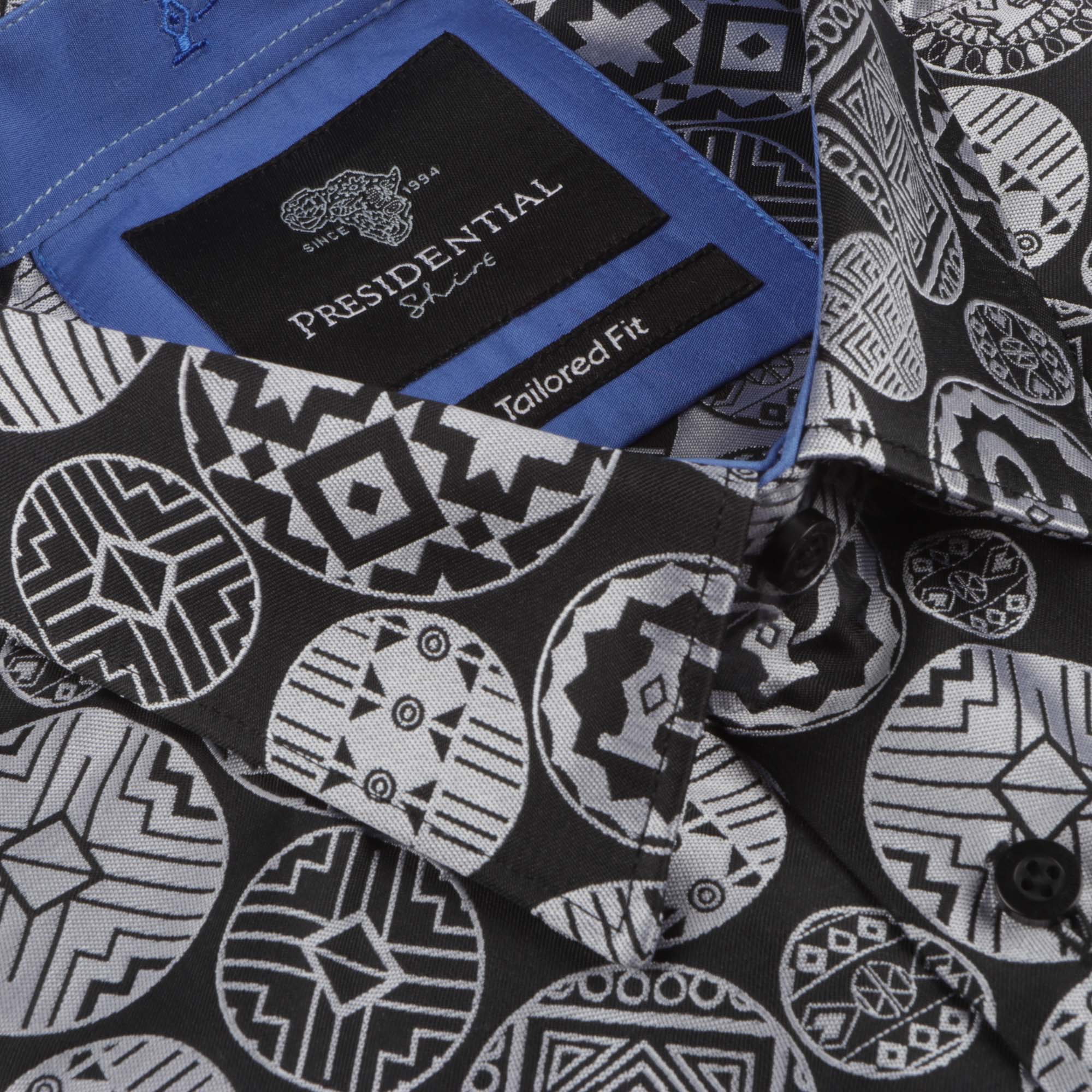 African Baloons Silver Men's Jacquard Satin Luxury Formal Shirt