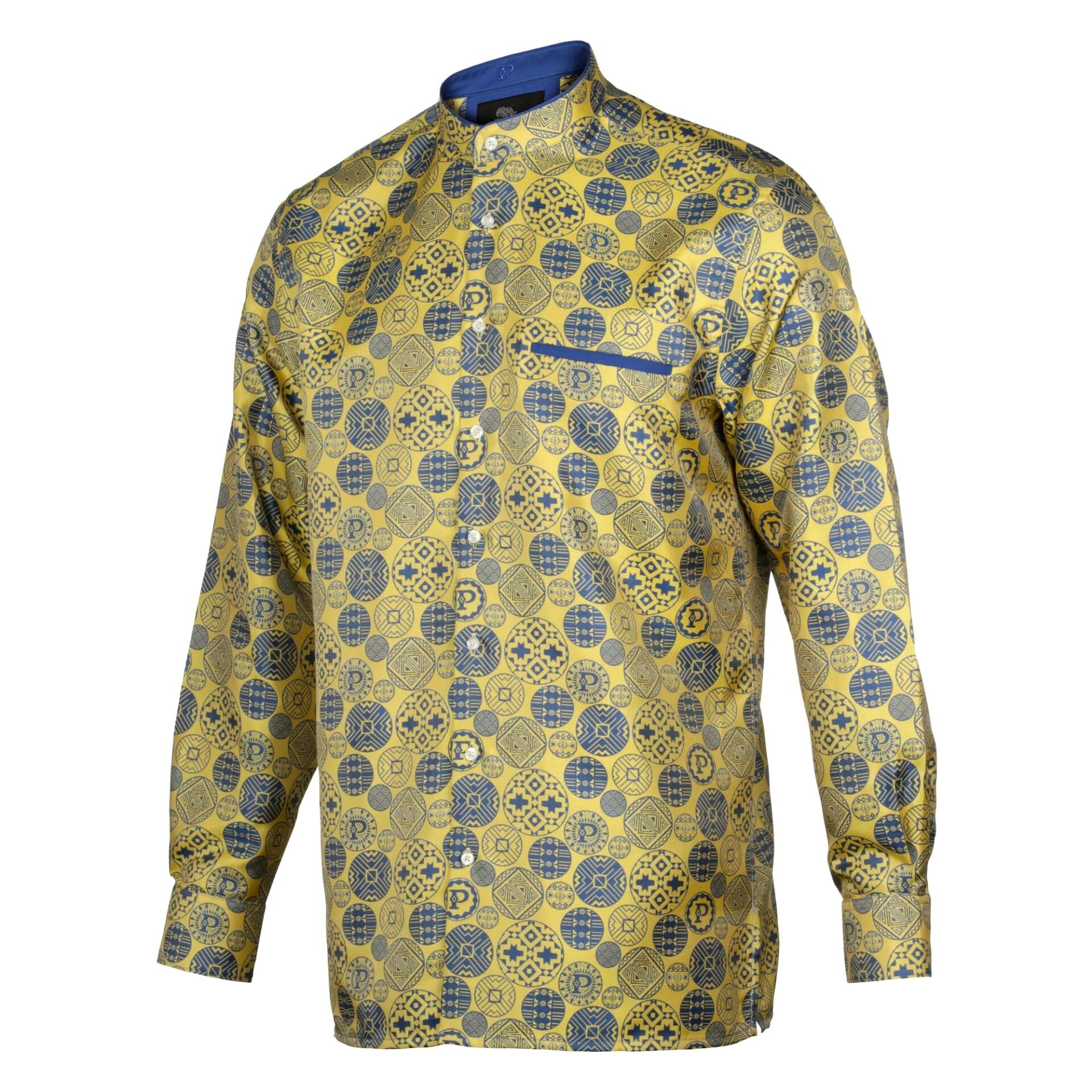 African Baloons Yellow Men's Jacquard Satin Luxury Formal Shirt
