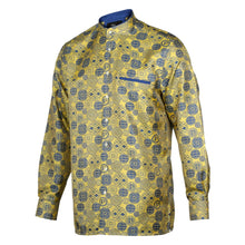 African Baloons Yellow Men's Jacquard Satin Luxury Formal Shirt