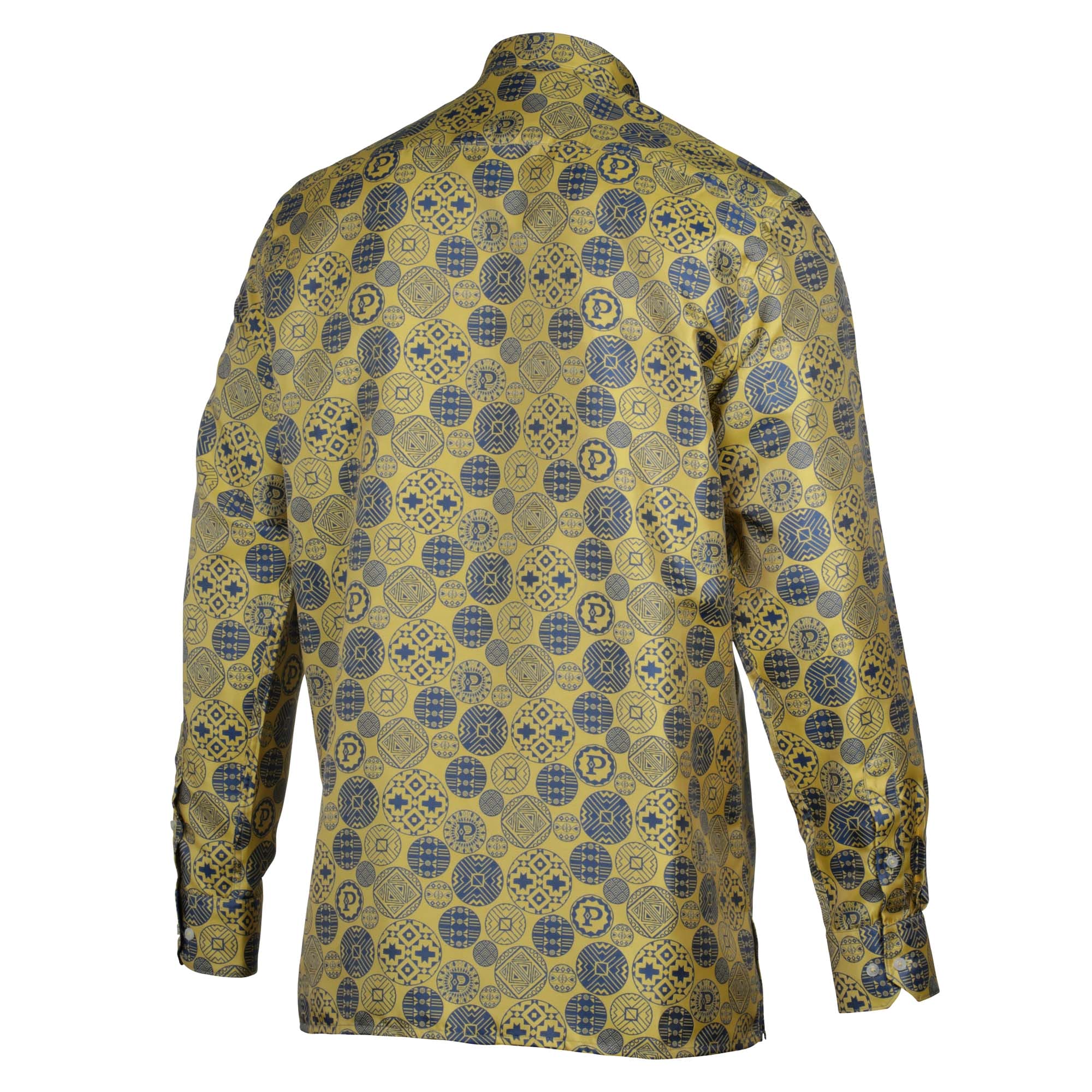 African Baloons Yellow Men's Jacquard Satin Luxury Formal Shirt