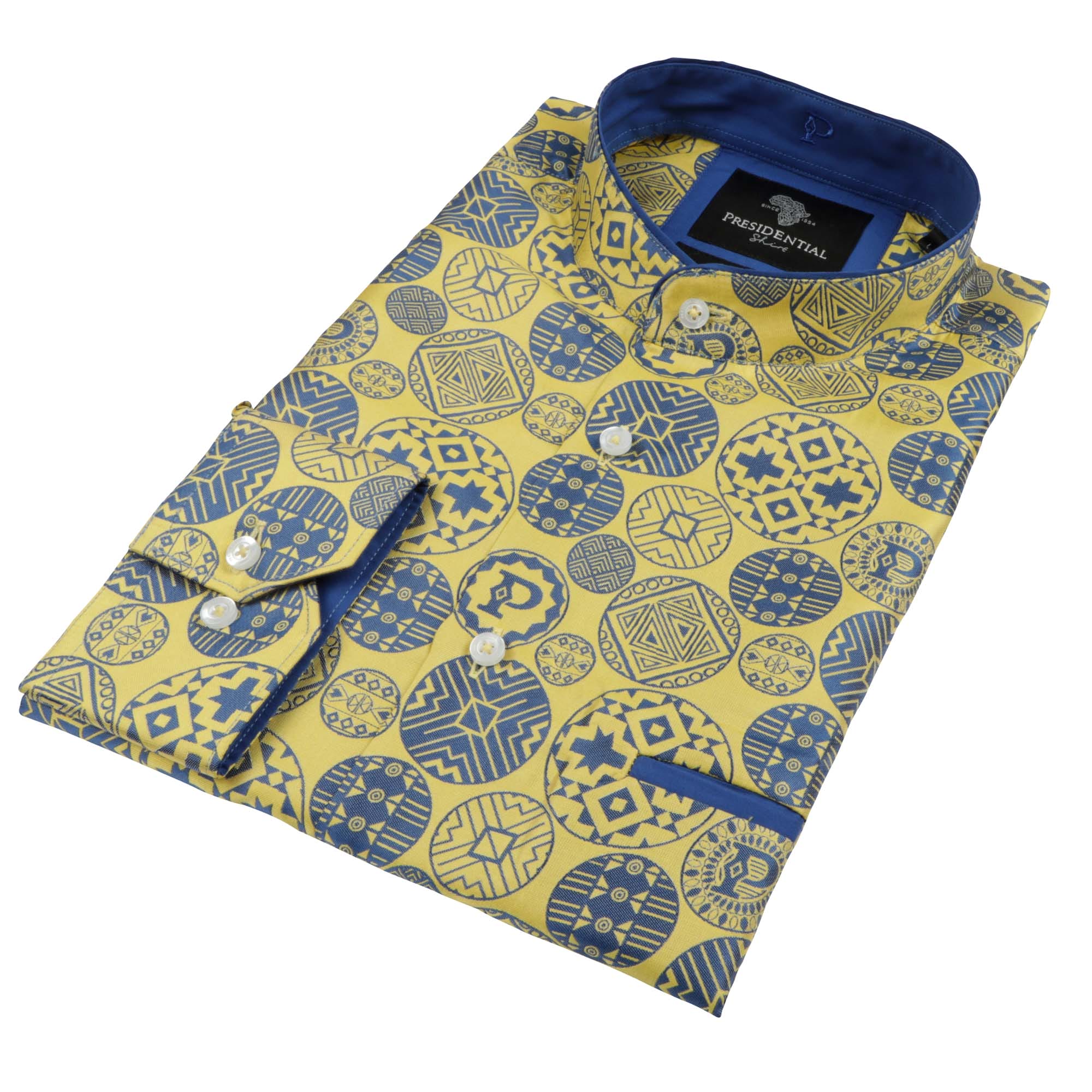 African Baloons Yellow Men's Jacquard Satin Luxury Formal Shirt