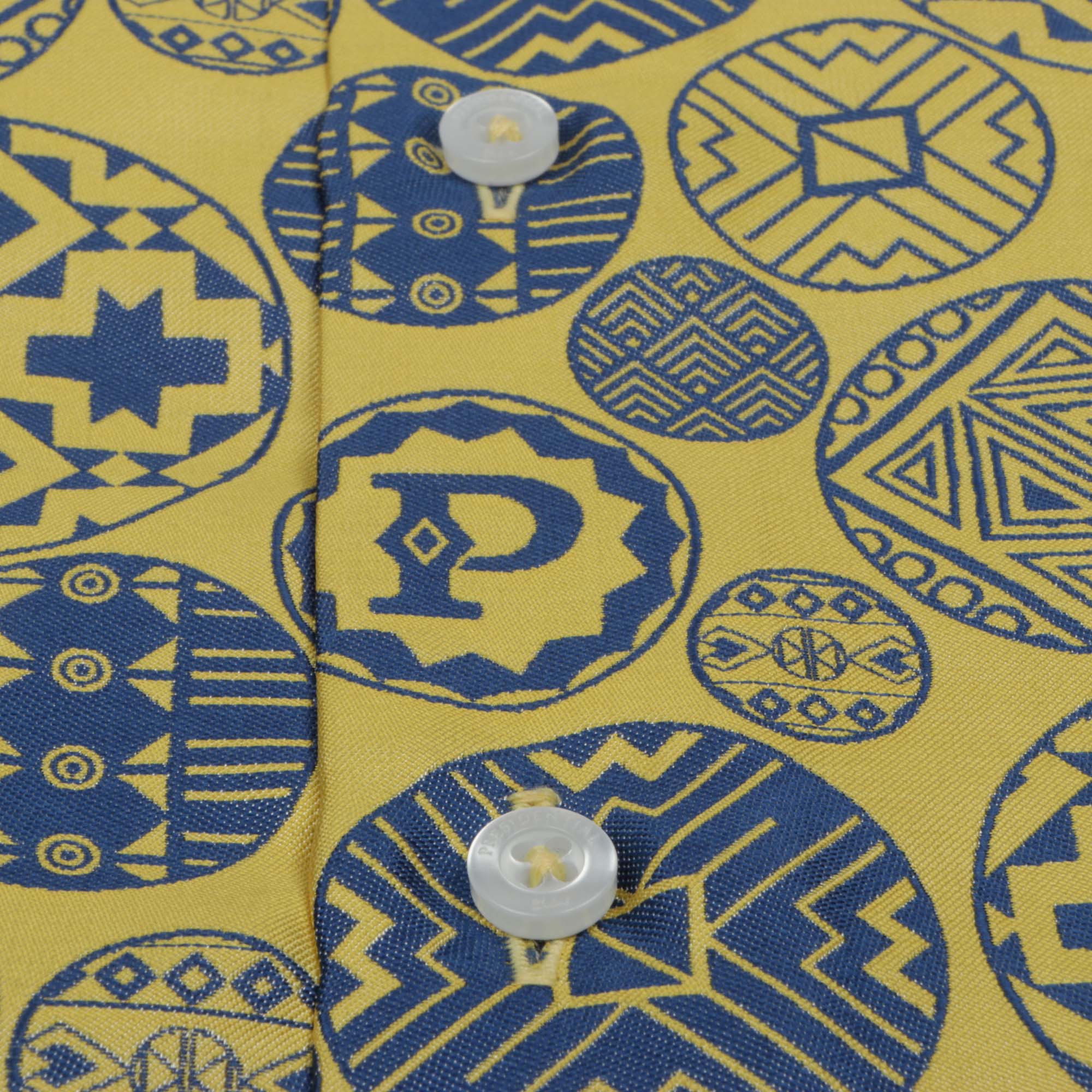 African Baloons Yellow Men's Jacquard Satin Luxury Formal Shirt