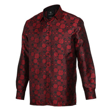 African Baloons Red Men's Jacquard Satin Luxury Formal Shirt