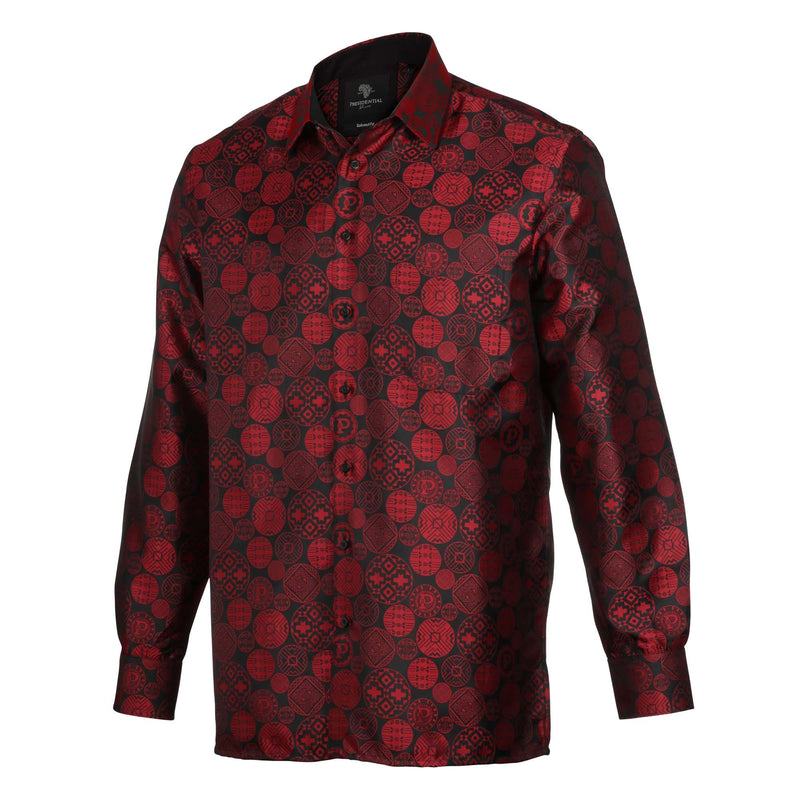 African Baloons Red Men's Jacquard Satin Luxury Formal Shirt