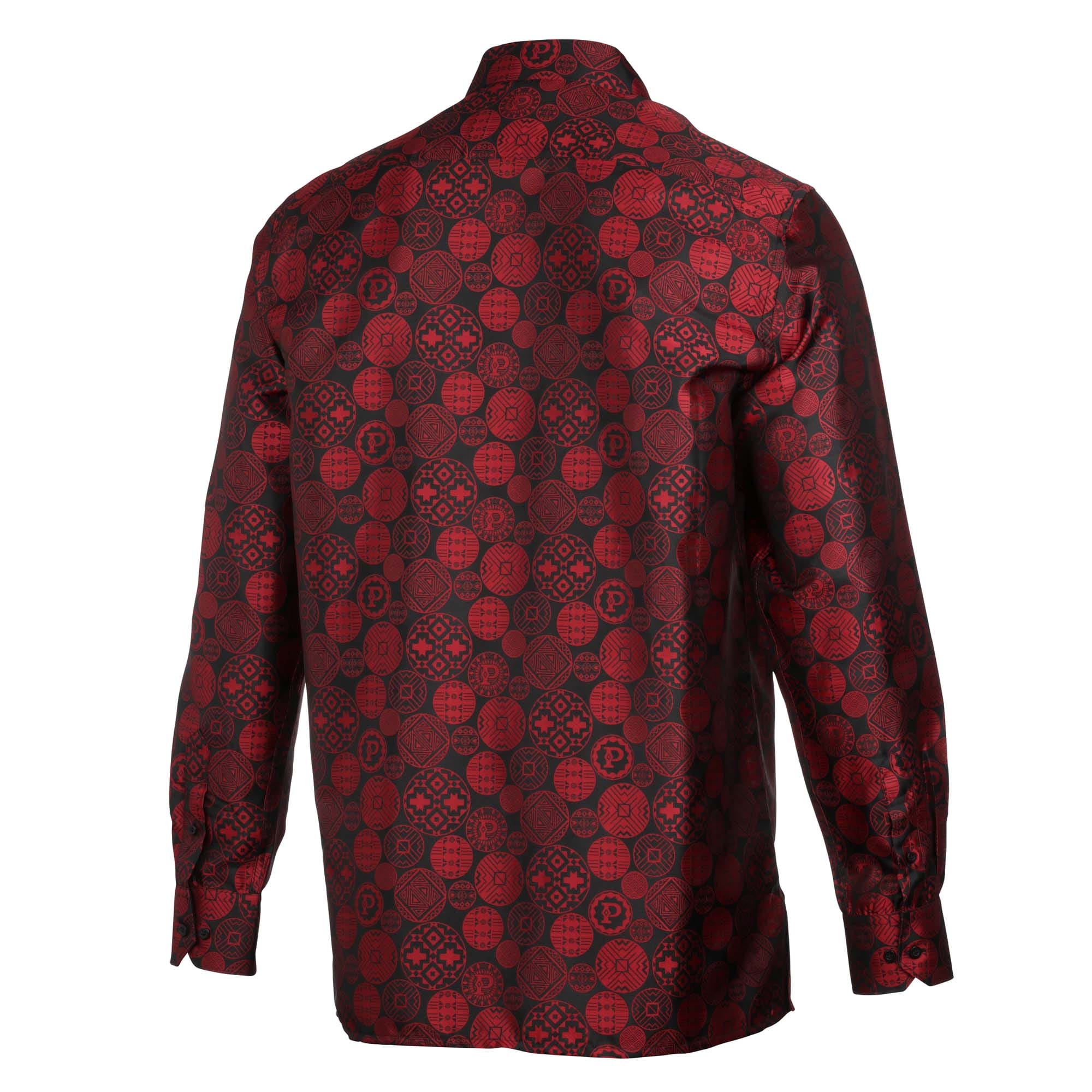 African Baloons Red Men's Jacquard Satin Luxury Formal Shirt
