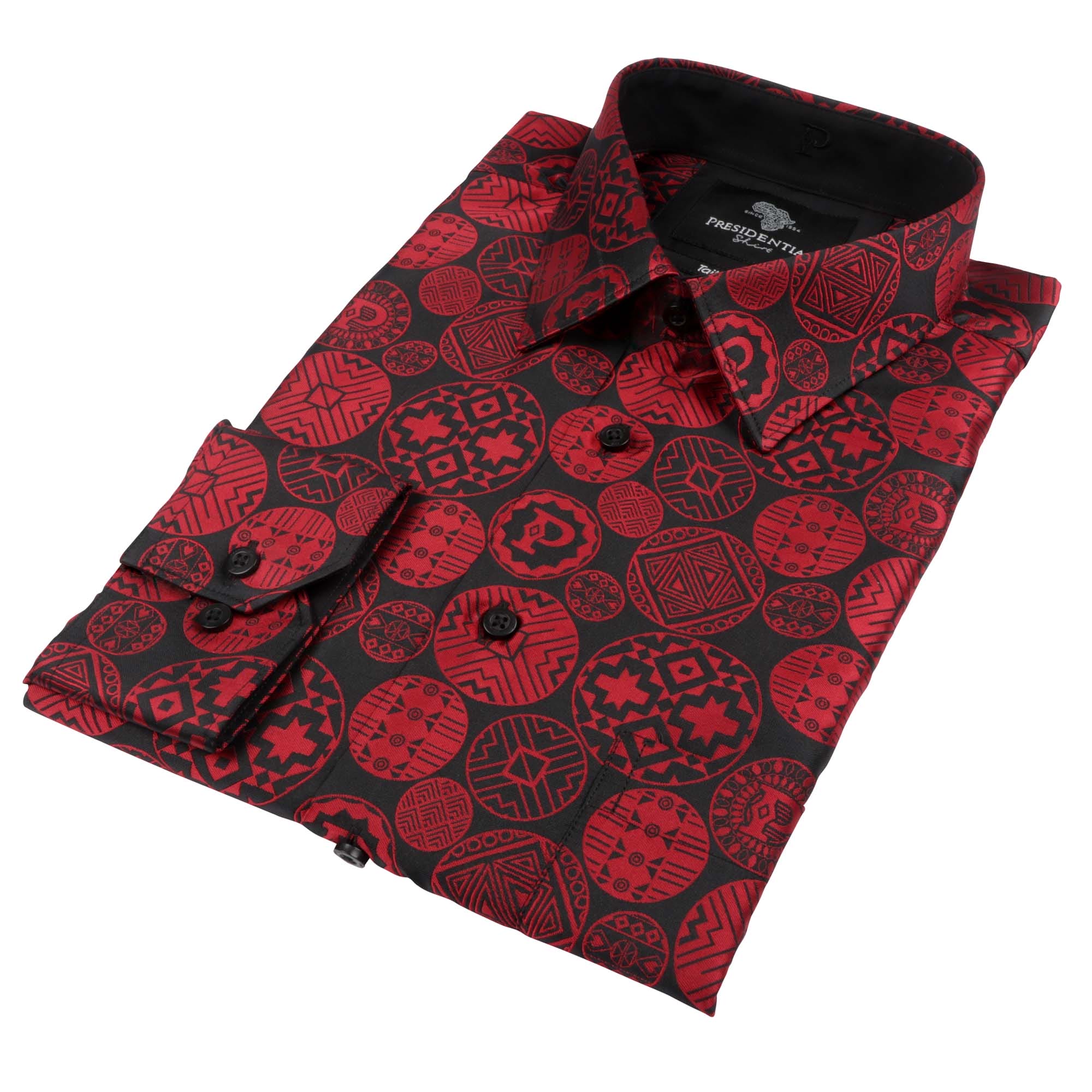 African Baloons Red Men's Jacquard Satin Luxury Formal Shirt