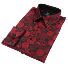 African Baloons Red Men's Jacquard Satin Luxury Formal Shirt