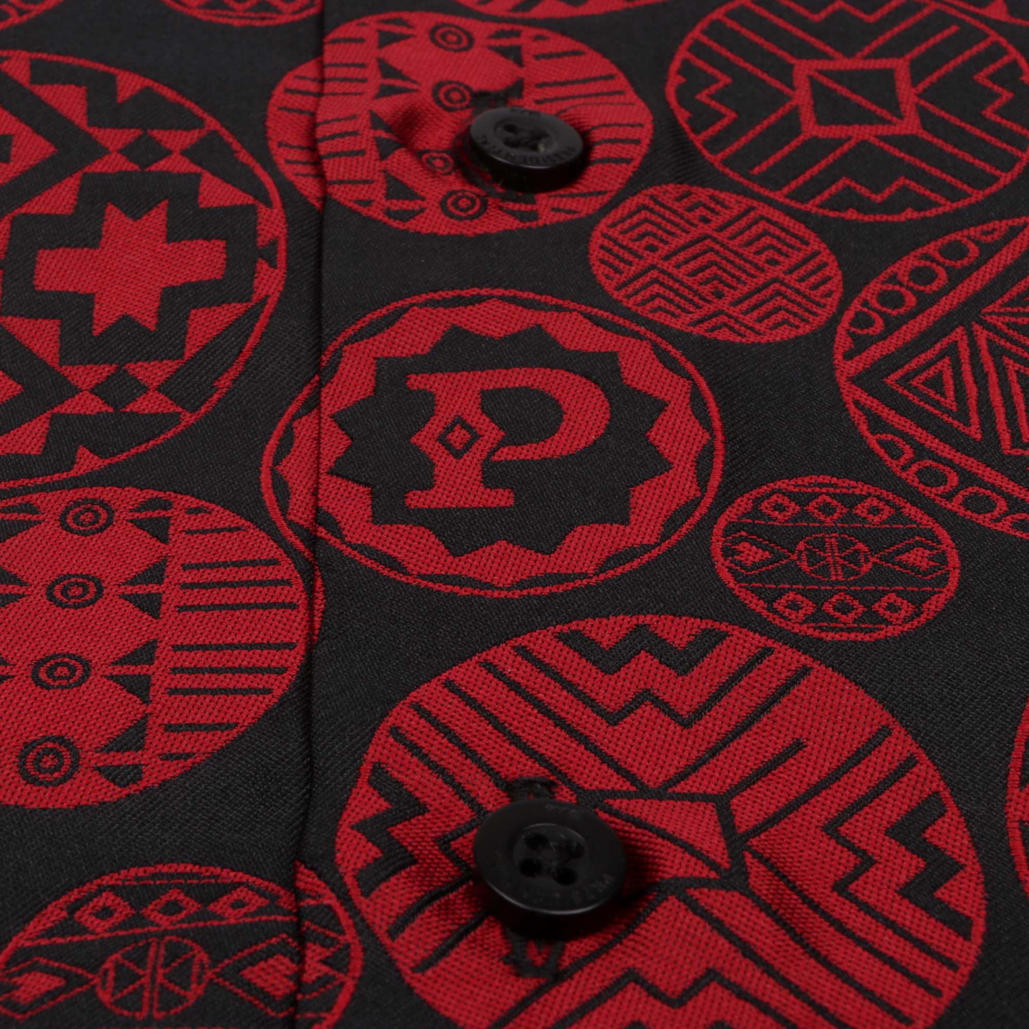 African Baloons Red Men's Jacquard Satin Luxury Formal Shirt