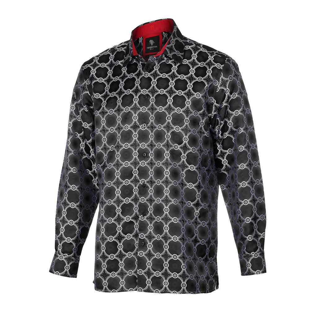 African Circle - Black Long Sleeve Jacquard Woven Men's Shirt