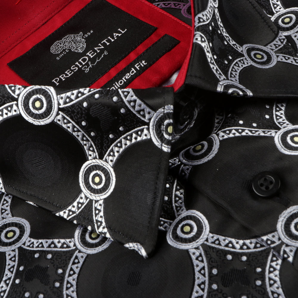 African Circle - Black Long Sleeve Jacquard Woven Men's Shirt