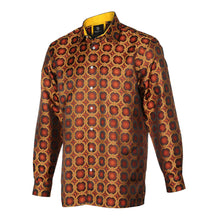 African Circle - Burnt Orange Long Sleeve Jacquard Woven Men's Shirt