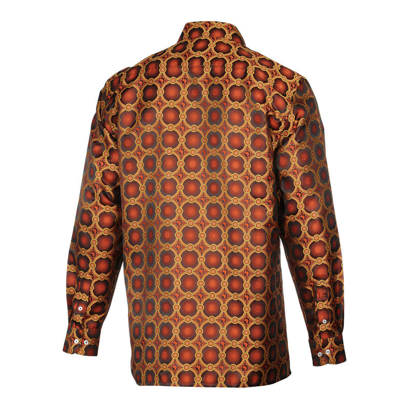 African Circle - Burnt Orange Long Sleeve Jacquard Woven Men's Shirt