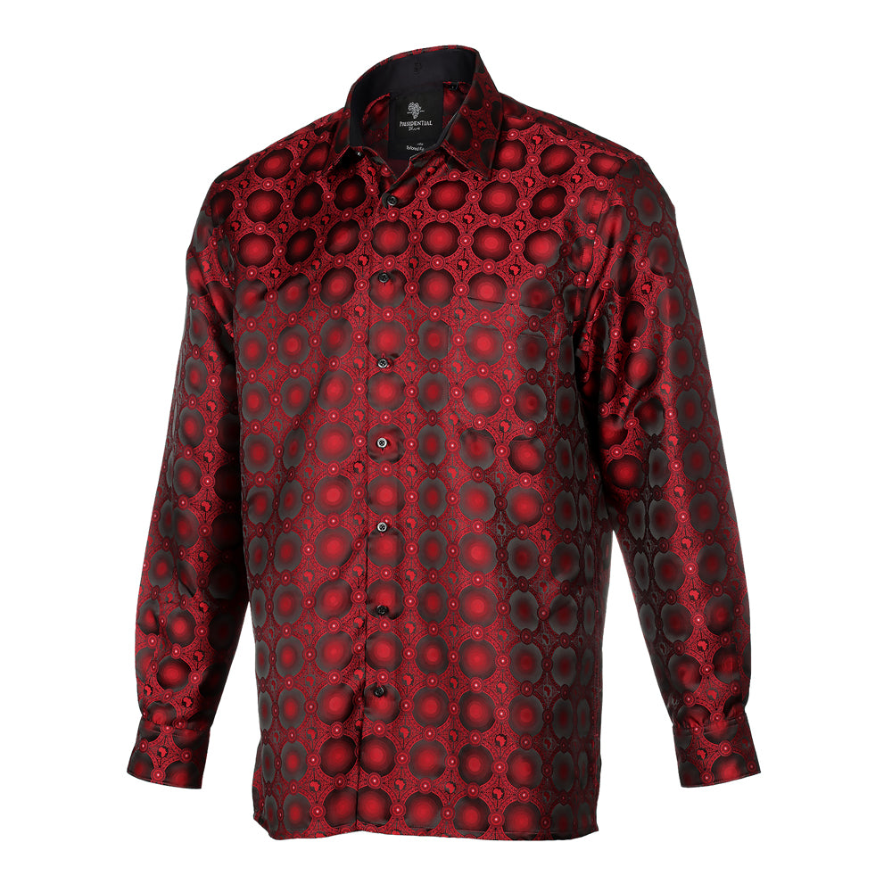 African Circle - Red Long Sleeve Jacquard Woven Men's Shirt