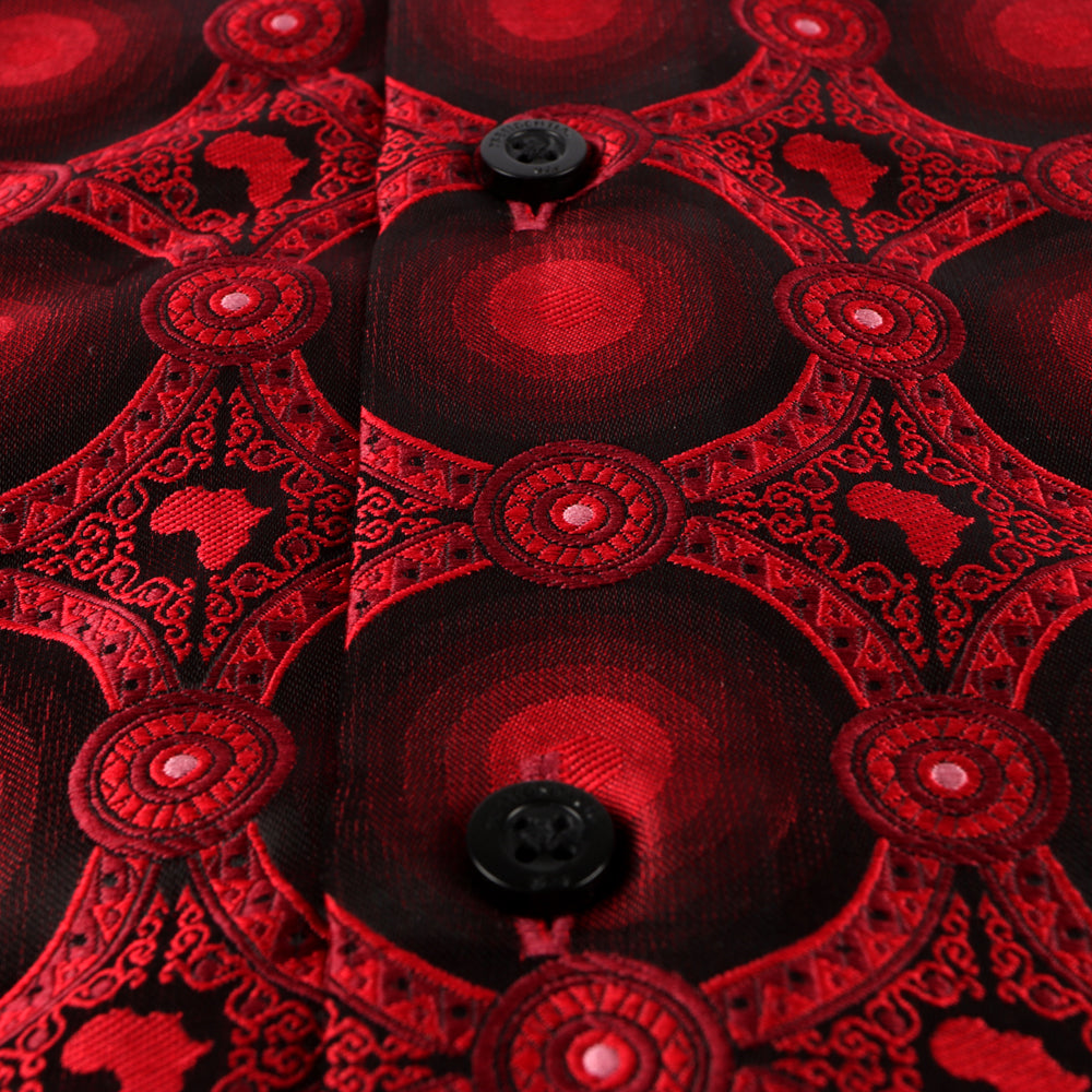 African Circle - Red Long Sleeve Jacquard Woven Men's Shirt