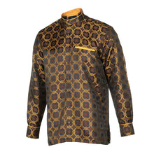 African Circle - Brown Long Sleeve Jacquard Woven Men's Shirt