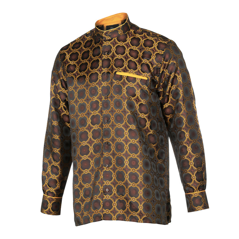 African Circle - Brown Long Sleeve Jacquard Woven Men's Shirt