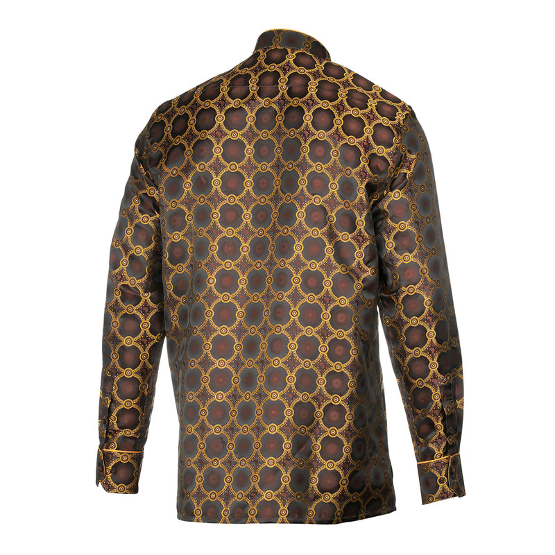 African Circle - Brown Long Sleeve Jacquard Woven Men's Shirt