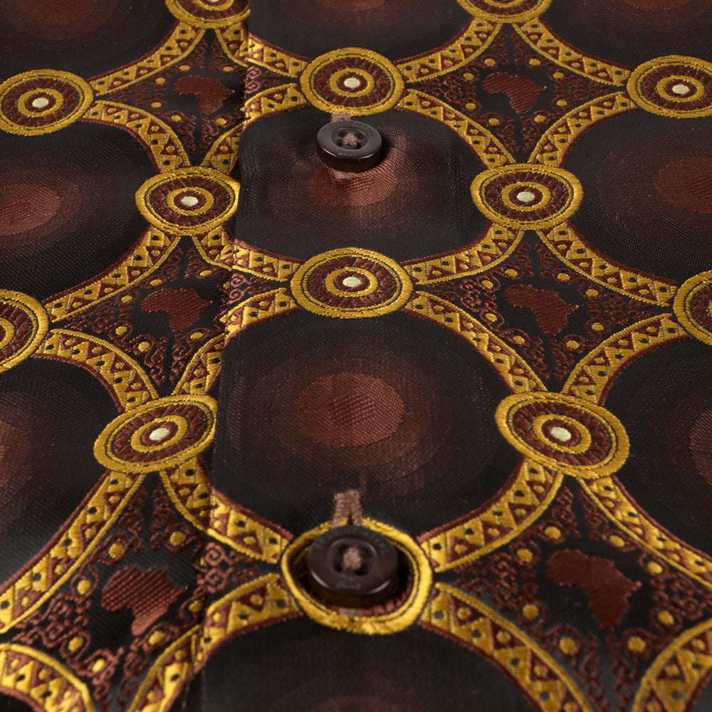 African Circle - Brown Long Sleeve Jacquard Woven Men's Shirt
