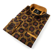 African Circle - Brown Long Sleeve Jacquard Woven Men's Shirt