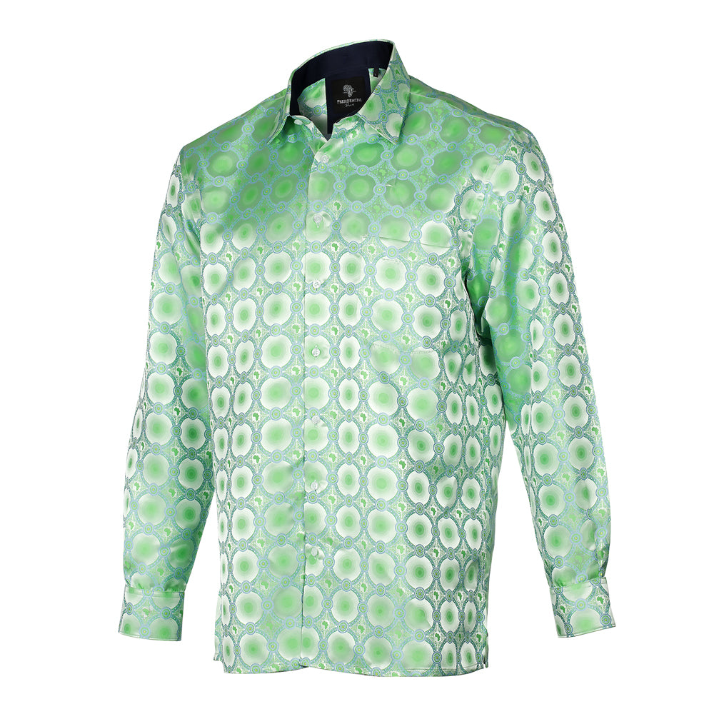 African Circle - Green Long Sleeve Jacquard Woven Men's Shirt