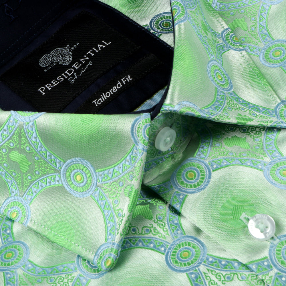 African Circle - Green Long Sleeve Jacquard Woven Men's Shirt