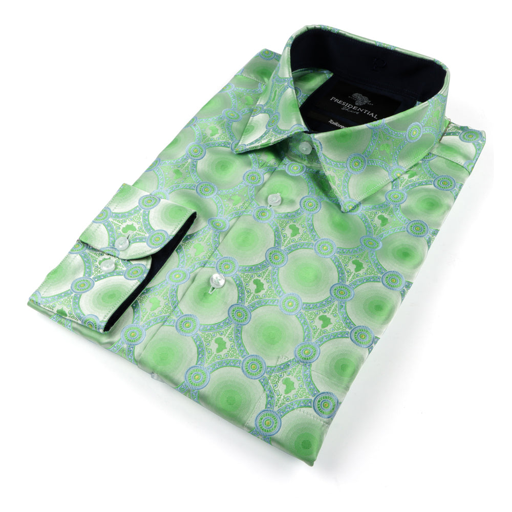 African Circle - Green Long Sleeve Jacquard Woven Men's Shirt
