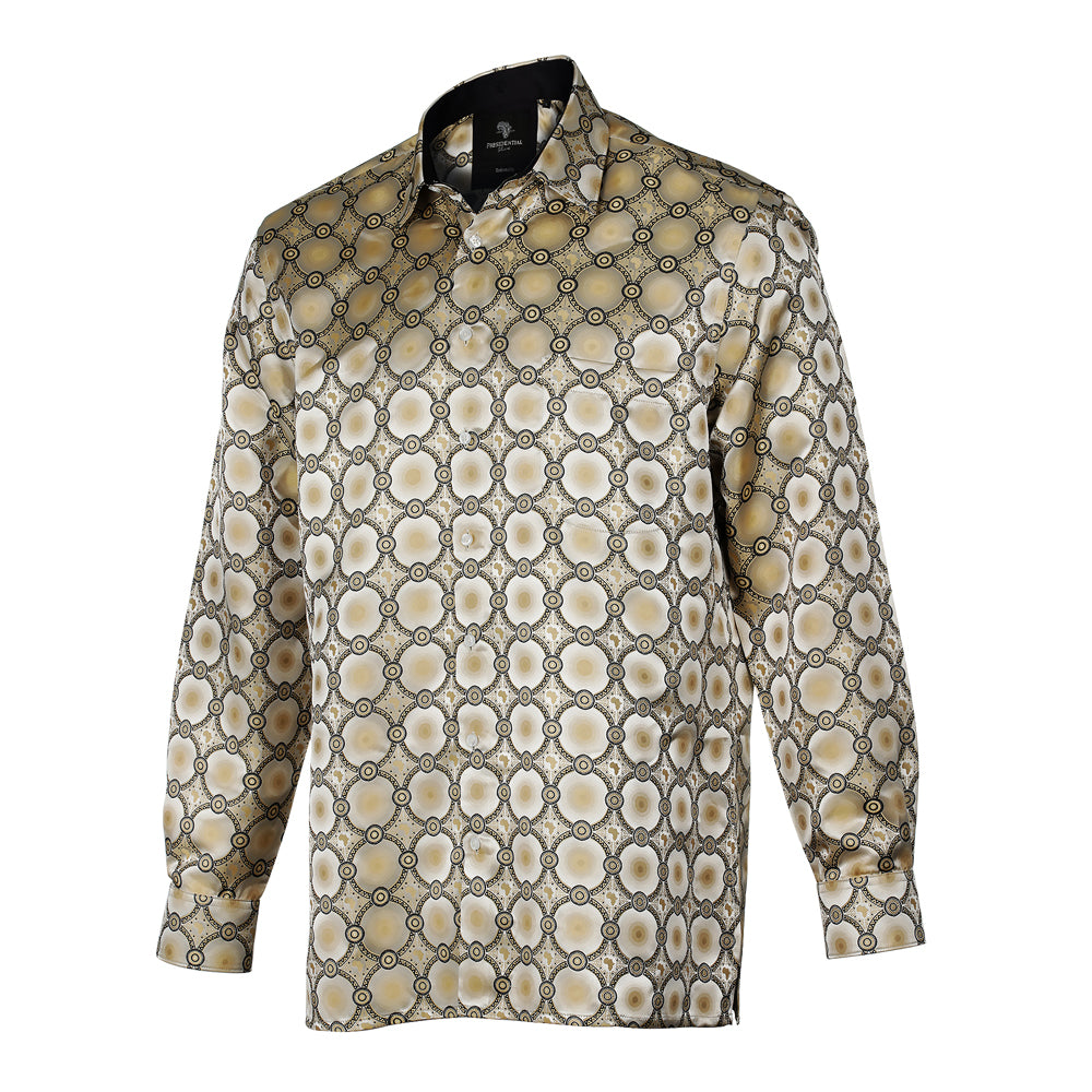 African Circle - Gold Long Sleeve Jacquard Woven Men's Shirt