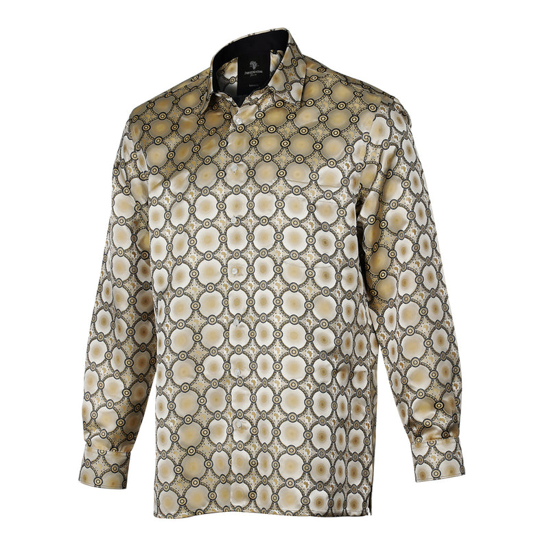 African Circle - Gold Long Sleeve Jacquard Woven Men's Shirt