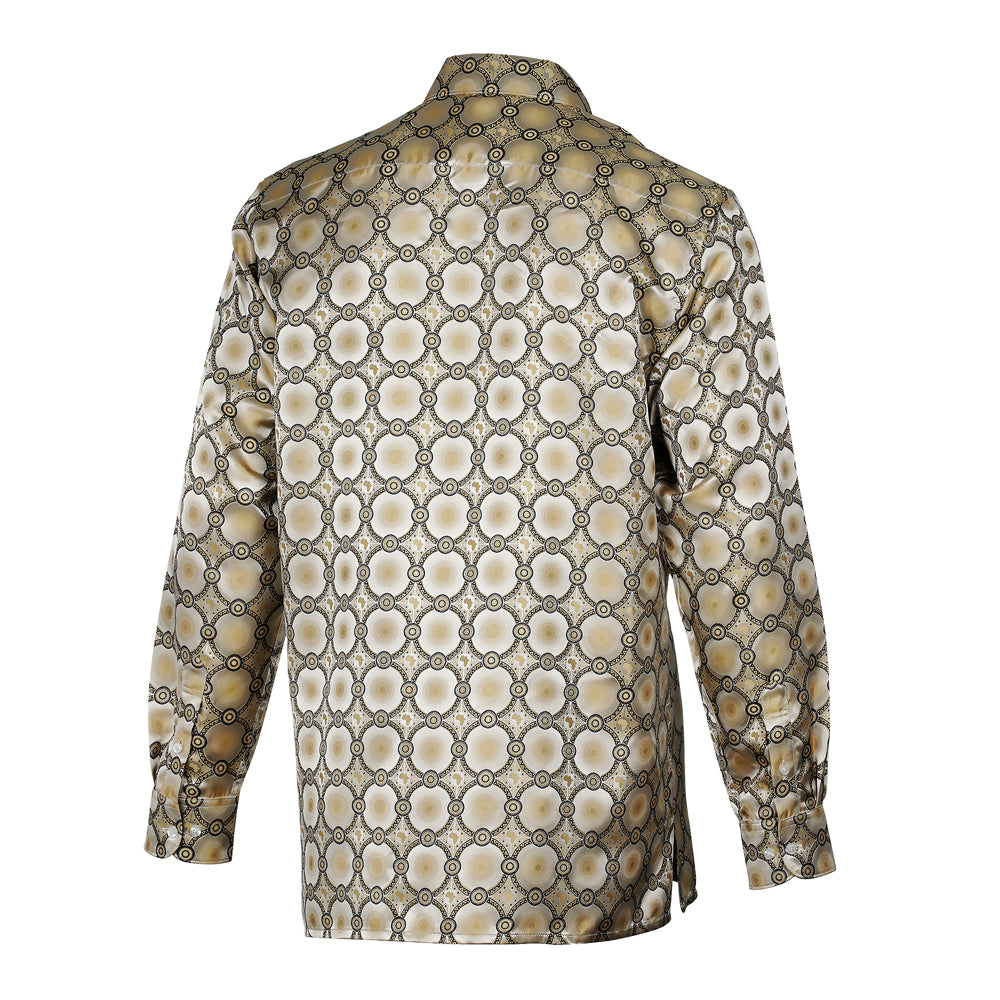 African Circle - Gold Long Sleeve Jacquard Woven Men's Shirt