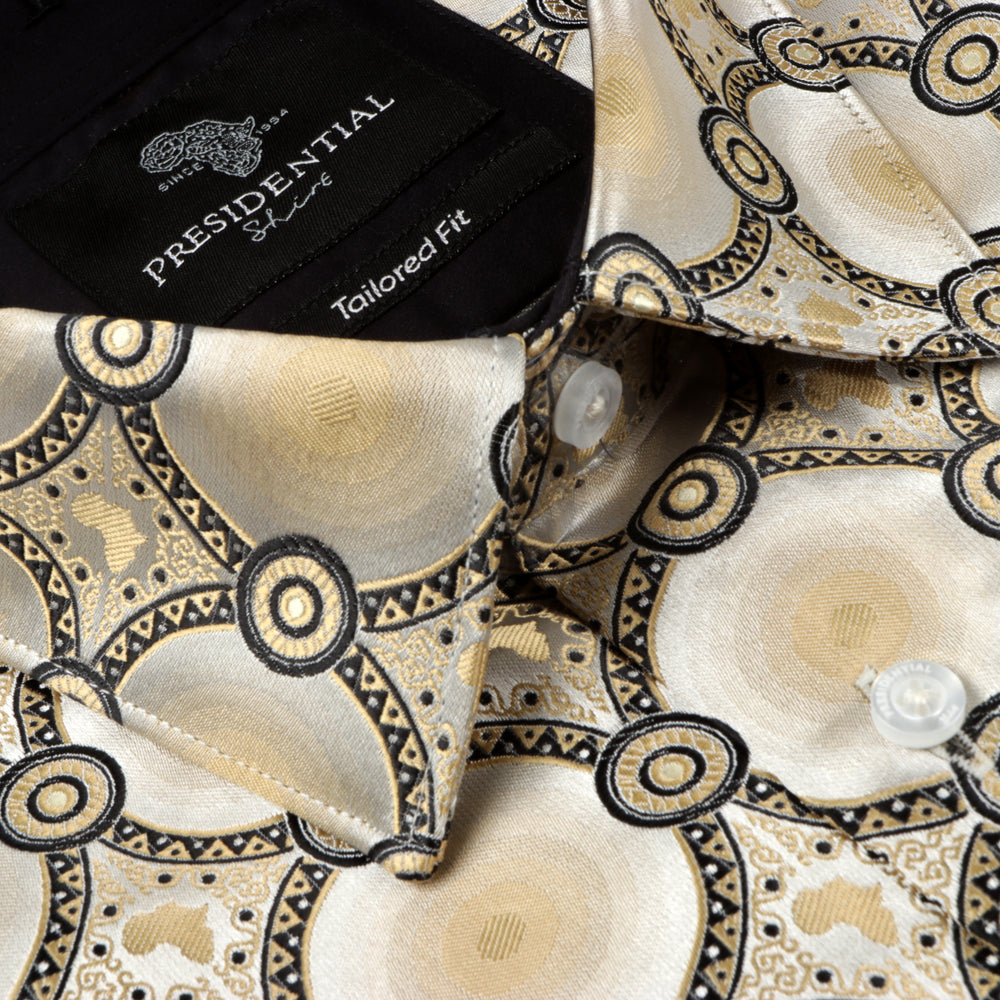 African Circle - Gold Long Sleeve Jacquard Woven Men's Shirt