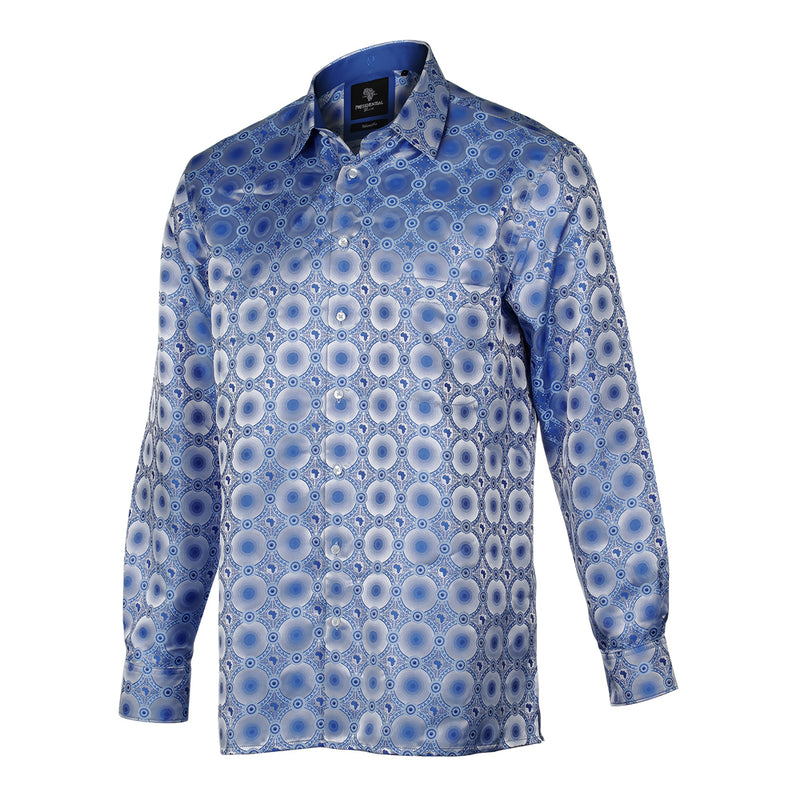 African Circle - Blue Long Sleeve Jacquard Woven Men's Shirt
