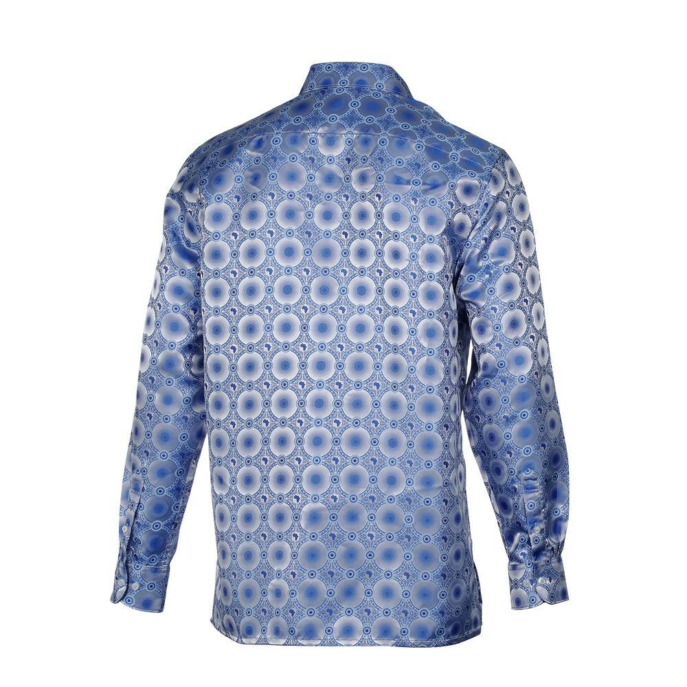 African Circle - Blue Long Sleeve Jacquard Woven Men's Shirt
