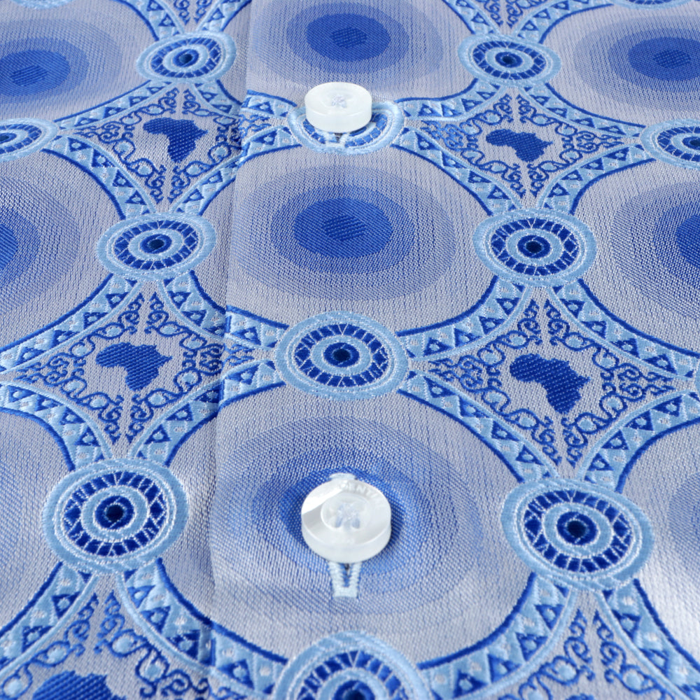 African Circle - Blue Long Sleeve Jacquard Woven Men's Shirt