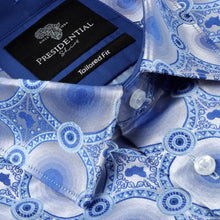 African Circle - Blue Long Sleeve Jacquard Woven Men's Shirt