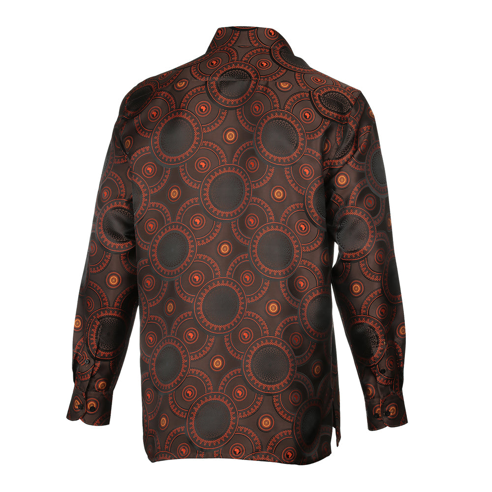 Large African Circle - Brown Long Sleeve Jacquard Woven Men's Shirt