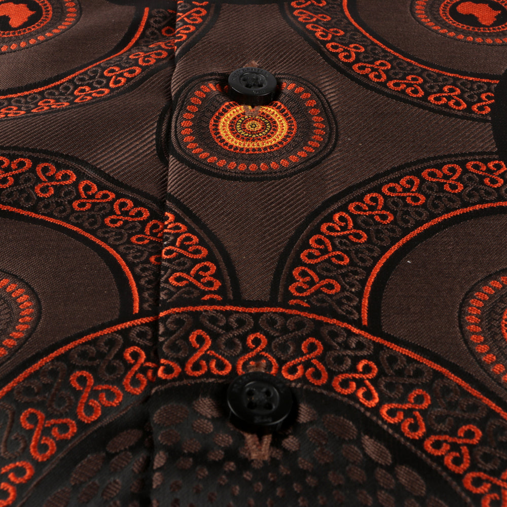 Large African Circle - Brown Long Sleeve Jacquard Woven Men's Shirt