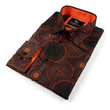 Large African Circle - Brown Long Sleeve Jacquard Woven Men's Shirt