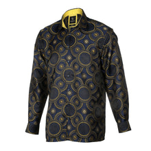 Large African Circle - Navy Long Sleeve Jacquard Woven Men's Shirt