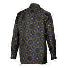 Large African Circle - Navy Long Sleeve Jacquard Woven Men's Shirt