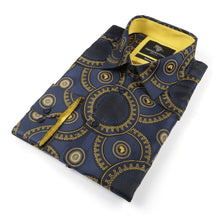 Large African Circle - Navy Long Sleeve Jacquard Woven Men's Shirt