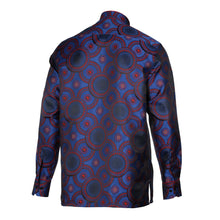 Large African Circle - Blue Red Long Sleeve Jacquard Woven Men's Shirt